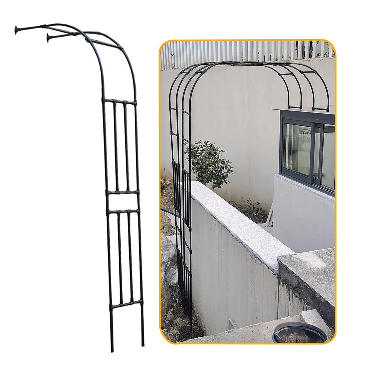 Traliccio da giardino 60-220 cm, supporto per piante in metallo resistente alle intemperie, in acciaio rivestito nero, ideale per piante rampicanti, supporto per piante all'aperto, decorazione da
