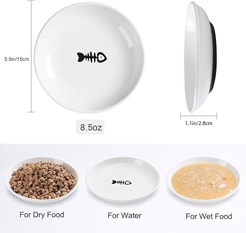 Miniatura 3 de Cuenco de comida para gatos, cuencos de cerámica saludables para gatos de interior, juego de platos antifatiga para gatos, platos anchos poco