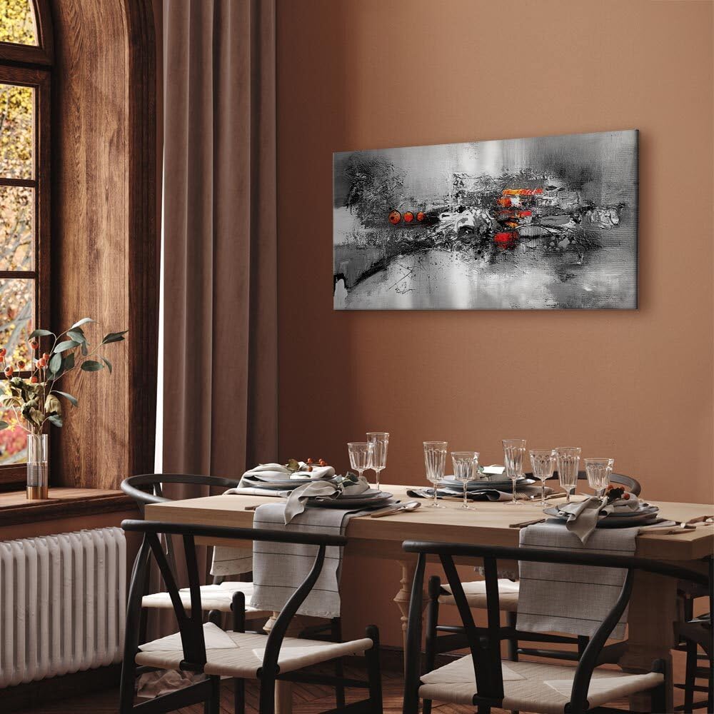 decomonkey Bilder Abstrakt 140x70 cm 1 Teilig Leinwandbilder Wandbild weiß | Strukturleinwand, Holzkeilrahmen, Bild auf Leinwand, Kunstdruck, Wanddeko, Wohnzimmer, Wanddekoration, Modern, schwarz