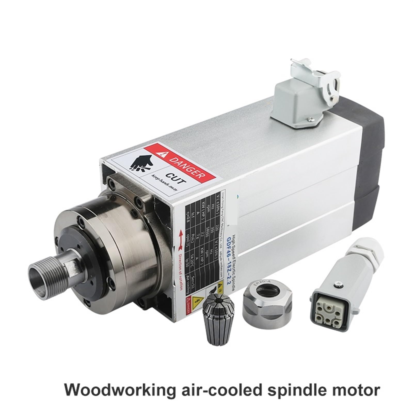 Spindle motor 2.2KW Air-Cooled Spindle Motor 380V 220V 18000rpm Chuck ER20 300Hz 4 Bearing Milling Machine Woodcarving Spindle(2.2kw ER20 220V)