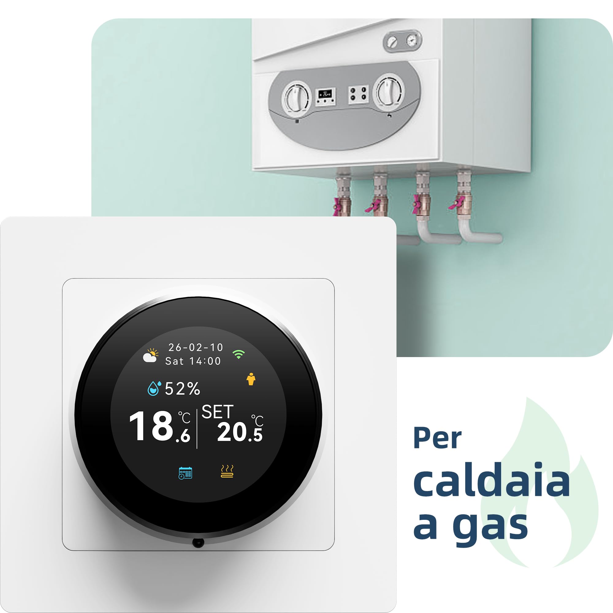 Termostato per caldaia Beok Wi-Fi, programmabile su base giornaliera, con comando vocale compatibile con Google Assistant e Alexa. Adatto a caldaie ad acqua o a gas con contatti a secco, 100-240 V.