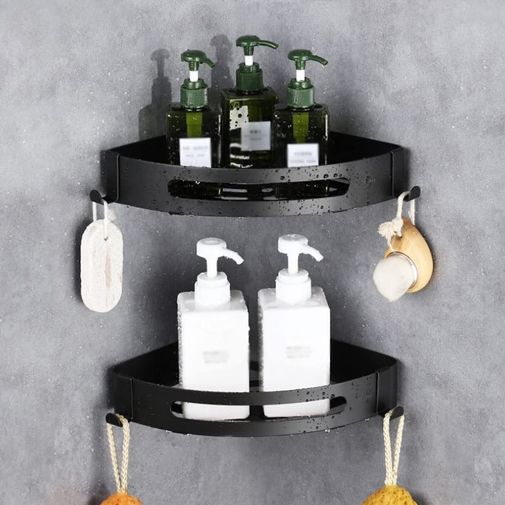 Estante de esquina de baño de acero inoxidable con cesta de drenaje para almacenamiento de gel de ducha y estantes de toallas, soporte de condimentos de cocina montado en la pared, estante flotante
