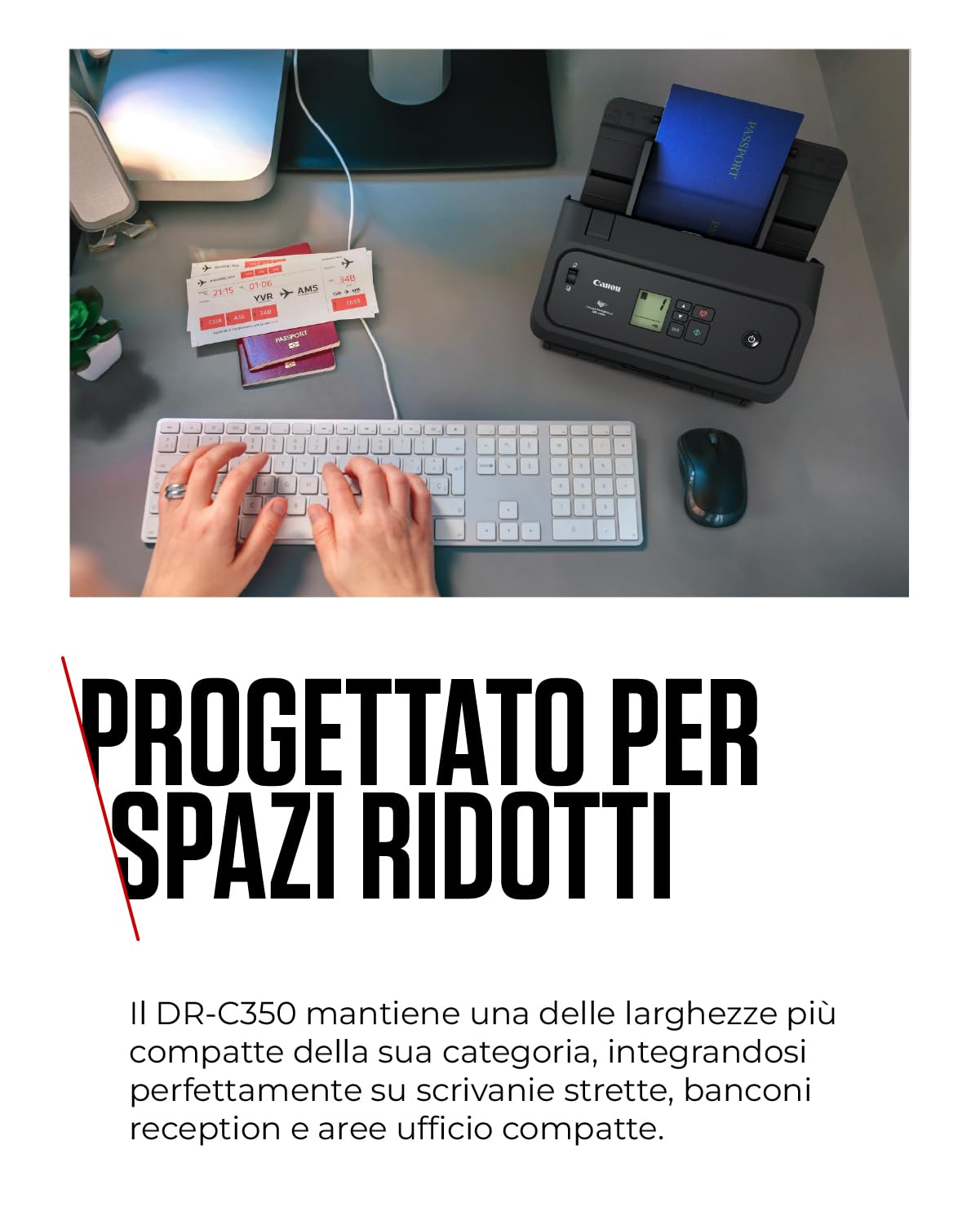 Canon imageFORMULA DR-C350 Scanner documenti A4 | Design compatto e avanzata elaborazione immagini per ufficio | Alimentatore automatico da 100 fogli | Con Canon CaptureOnTouch Pro