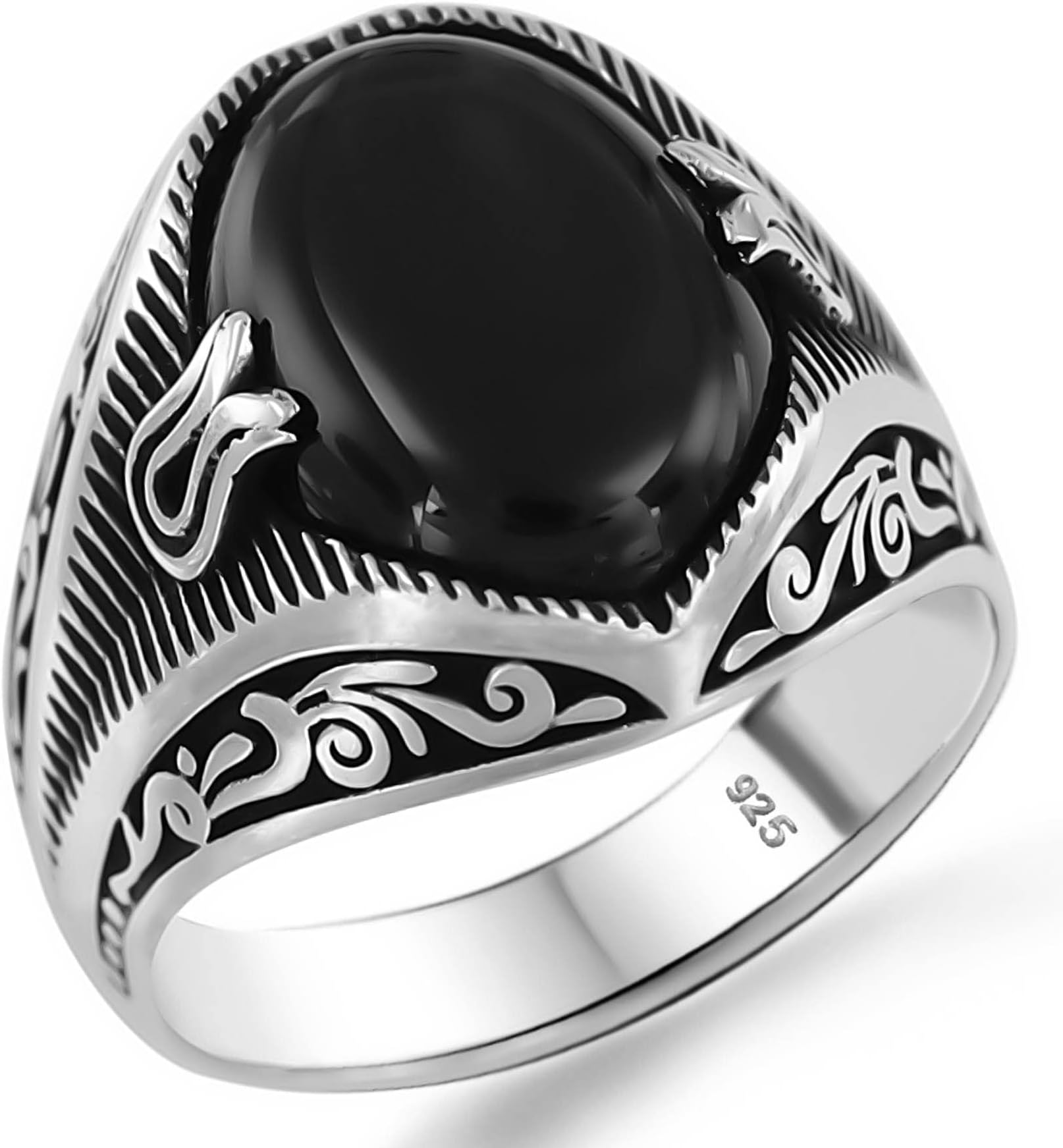 Solid 925 Sterling Silver Jewelry Onyx Men's Ring