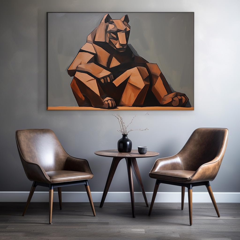 Canvas for Living room. Fierce Geometry: How a Lion Painting Captivates with Color and Shape, 27 x 18 inch Canvas Wall Art - Nature Home Decor - 69x46 cm (27x18 inch)