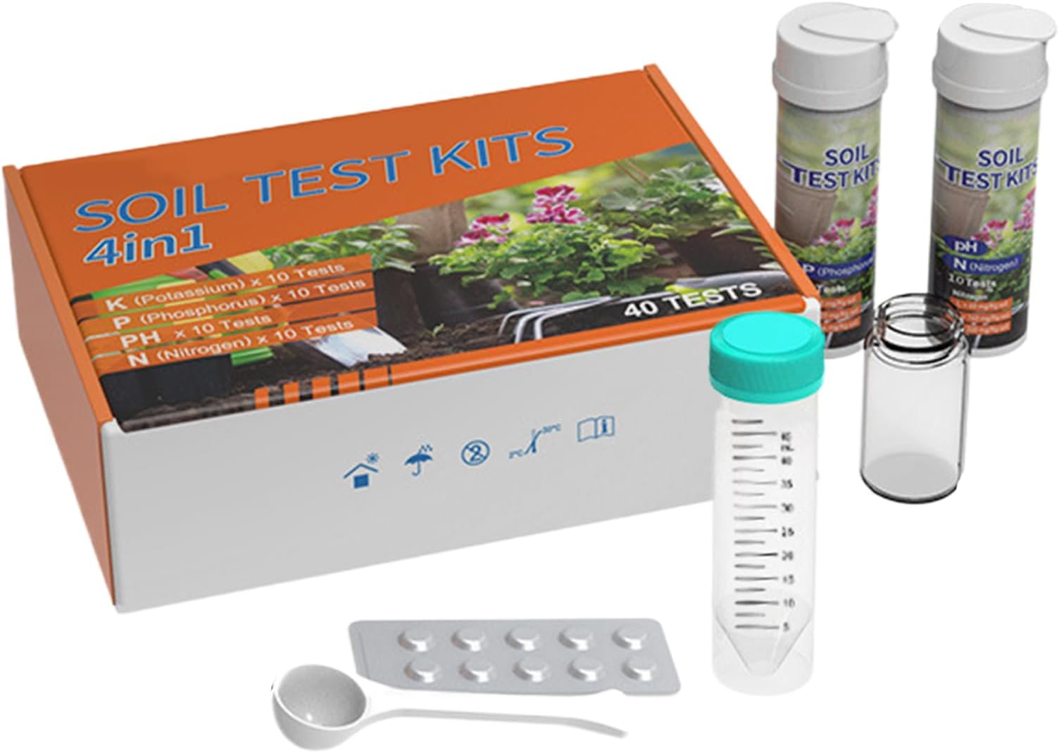 Soil Test Kit for Vegetables, 4-in-1 Nutrient Analyzer, Gardening Supplies for Flowers Vines Farms Lawns Yards Potted Plants Greenhouses Landscape Care
