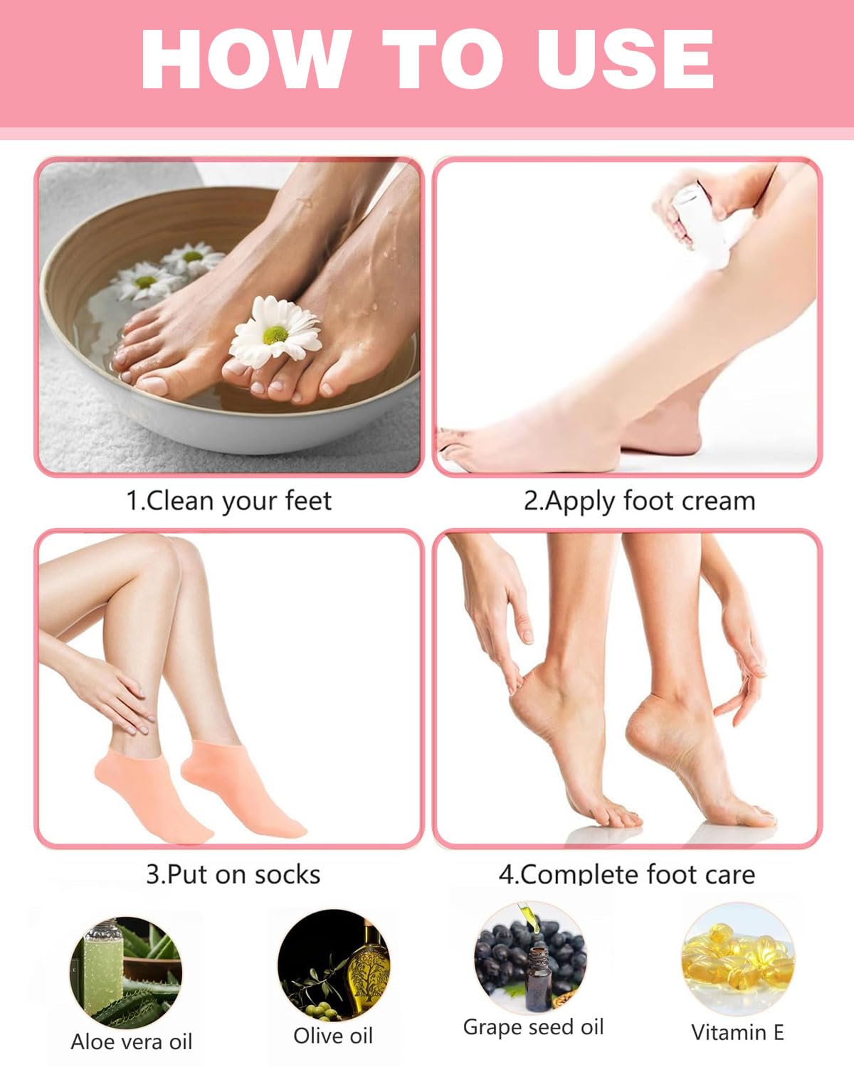 2 pary silikonowych skarpet dla kobiet, miękkie skarpety żelowe, nawilżające skarpety spa dla popękanych stóp dla kobiet, dziewcząt, stóp, spa, pedicure