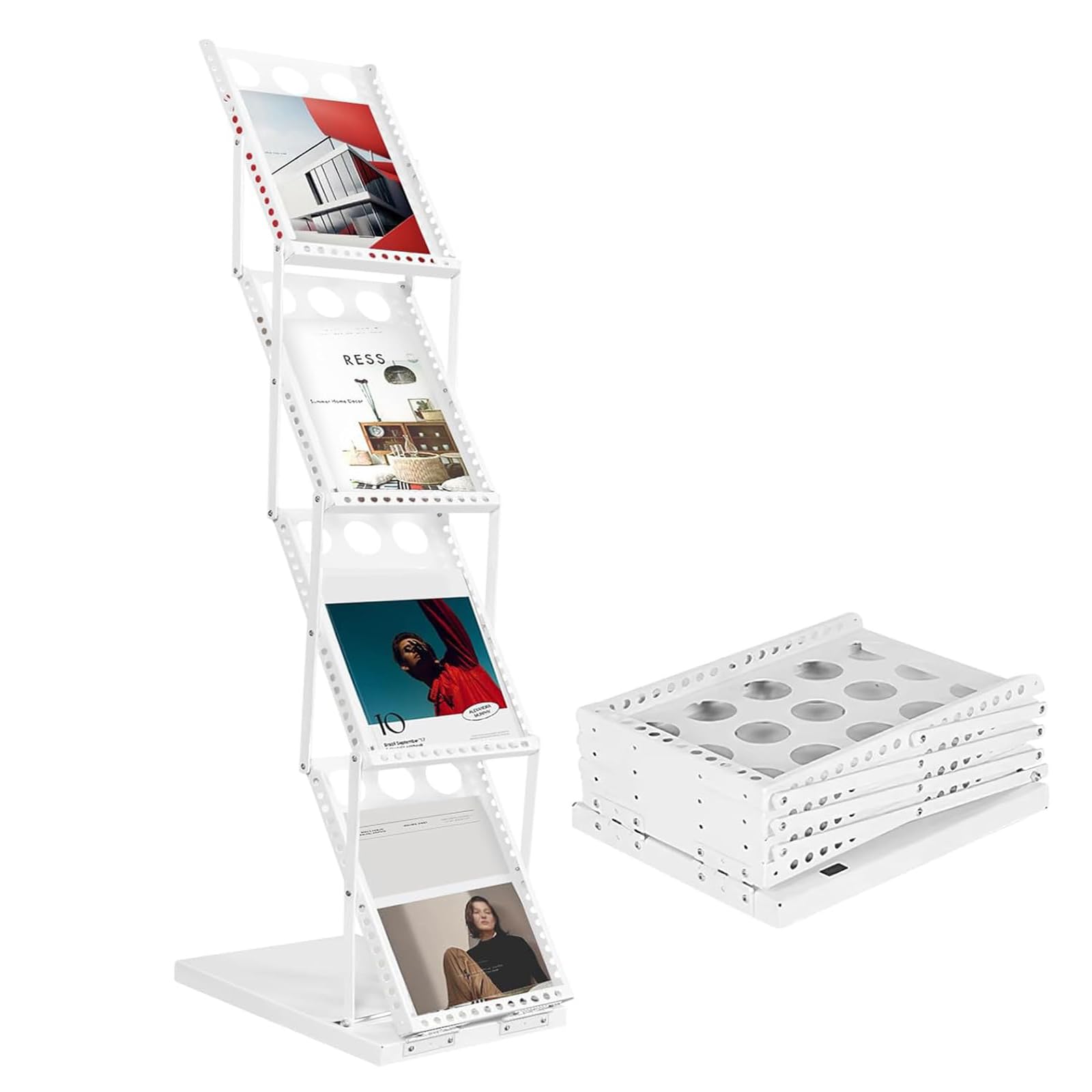 4 Livelli Supporto da Banco Pieghevole Espositore Display Supporti per Riviste Scaffali per Ufficio Cataloghi Supporti per Letteratura in Metallo per Cataloghi Volantini Depliant
