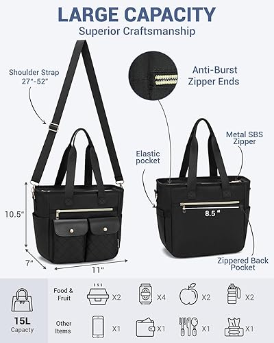 Miniatura 3 de RalChyez Lonchera para mujer, bolsa de almuerzo grande a prueba de fugas para adultos, bolsa de almuerzo aislada con bolsillo de almacenamiento para