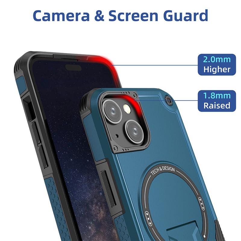 Image of US LITE Back Cover for iPhone 14 with Portable Kickstand | MagSafe Compatible Magnetic Case | Shockproof Military Grade Protection | Extreme Protection Phone Cover - Blue