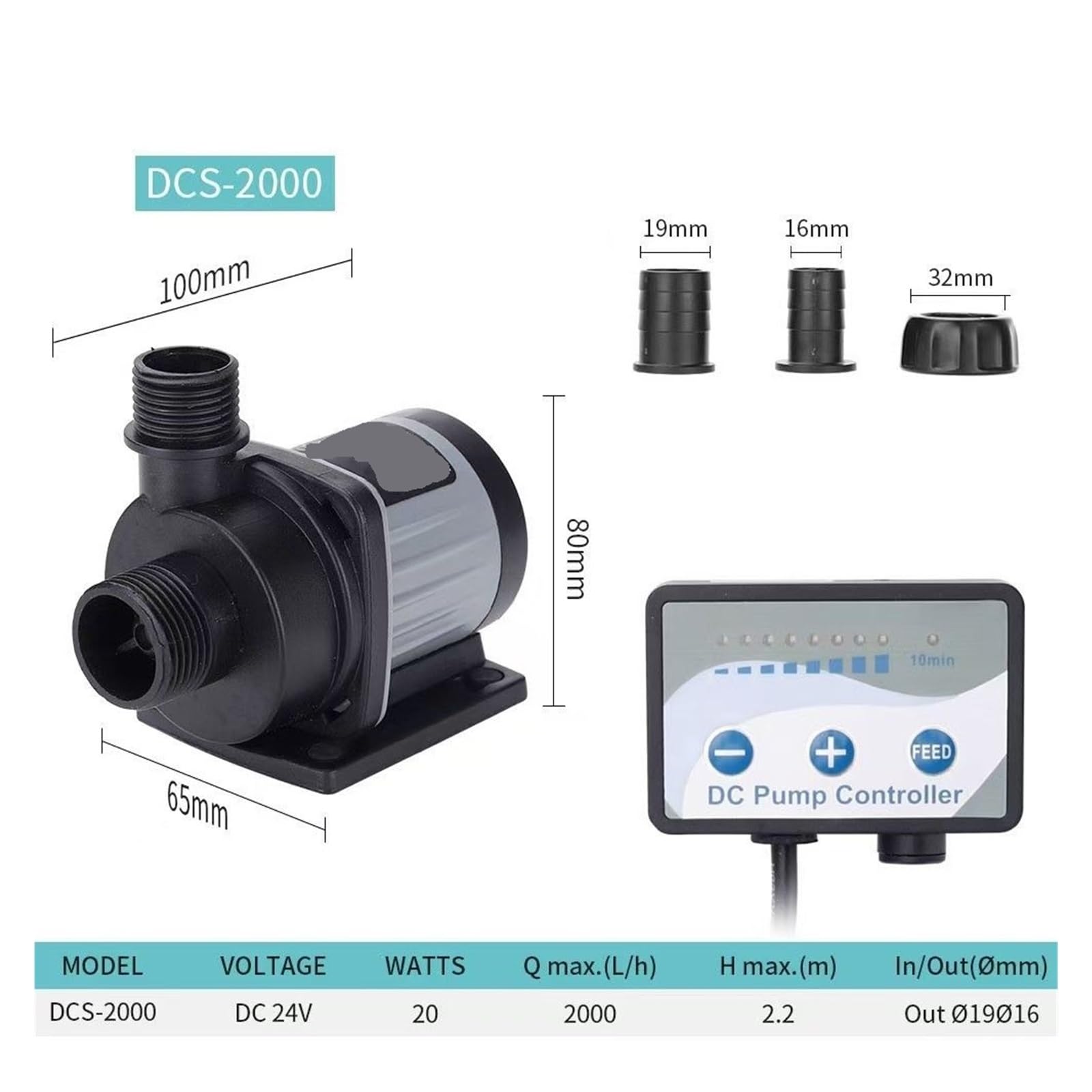 Bomba sumergible de CC, retorno circulación súper silencioso, ajuste flujo 10 velocidades Para uso doméstico(DCS-2000 20W)