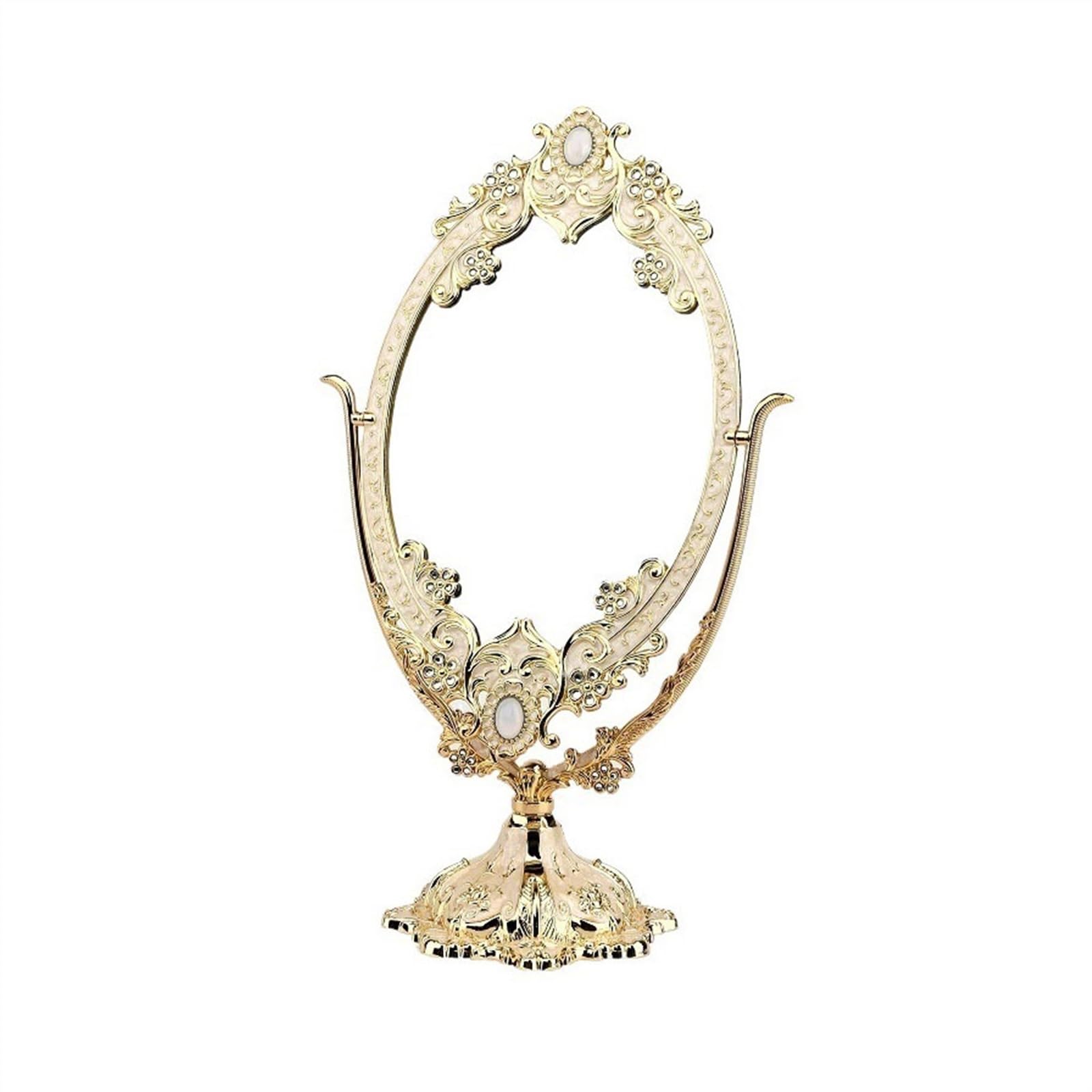 LJHFG63KUYT Vanity Mirror European Style Metal Mirror Desktop Large Double-sided Makeup Retro High-definition Beauty Household Personal(Gold)