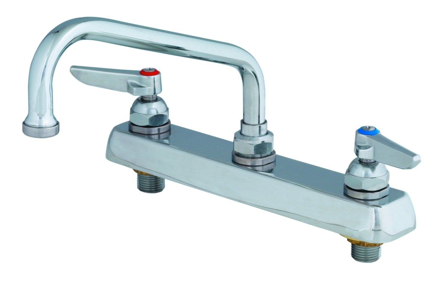 T&S Brass B-1122 - Grifo de mesa de trabajo con montaje en cubierta, centros de 8 pulgadas, boquilla oscilante de 10 pulgadas y asas de palanca
