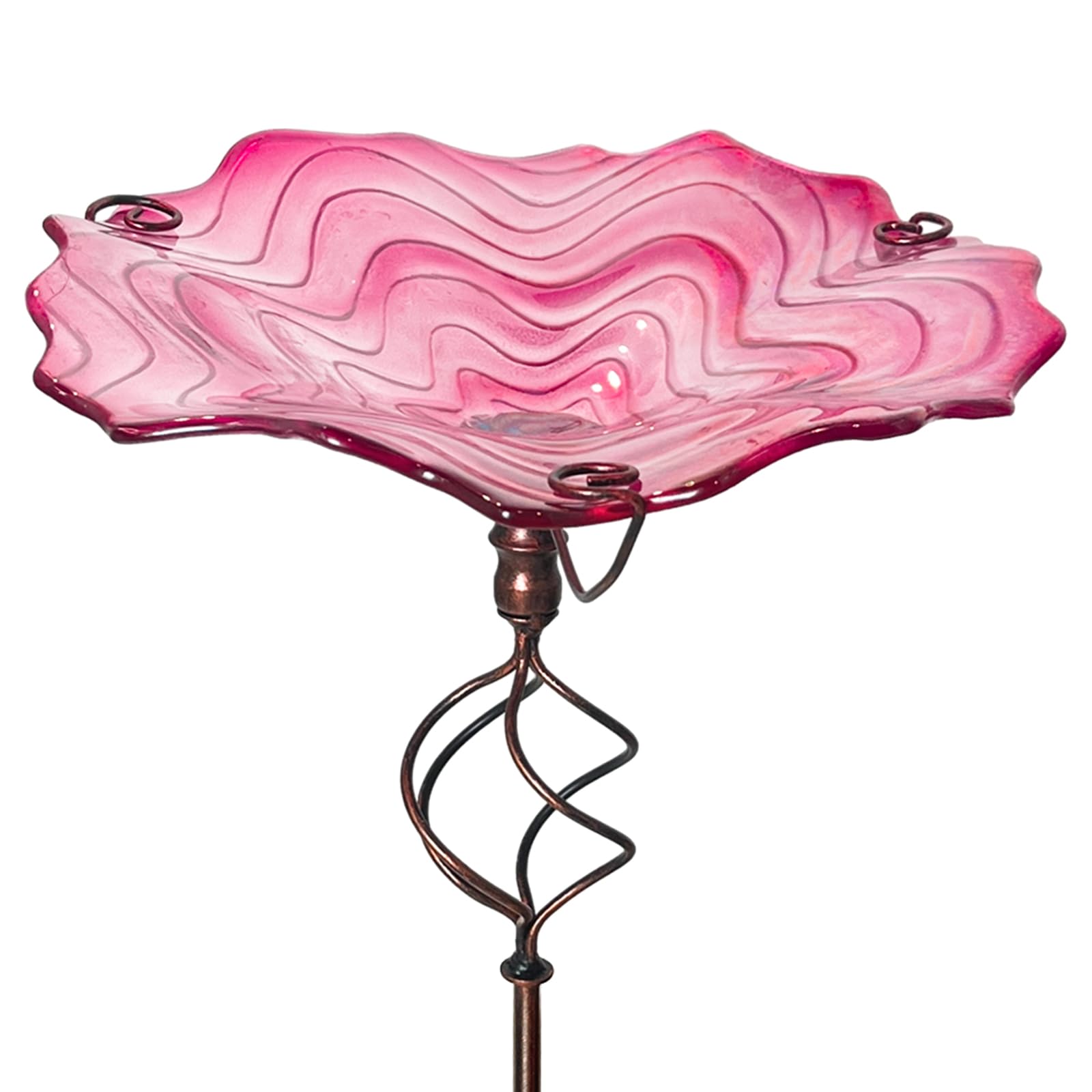 HONGLAND 81,3 cm hohe Vogeltränke für den Außenbereich, Glas-Vogeltränke, Vogelfutterstation für den Außenbereich, Blumenmuster mit Metallpfahl, Rot