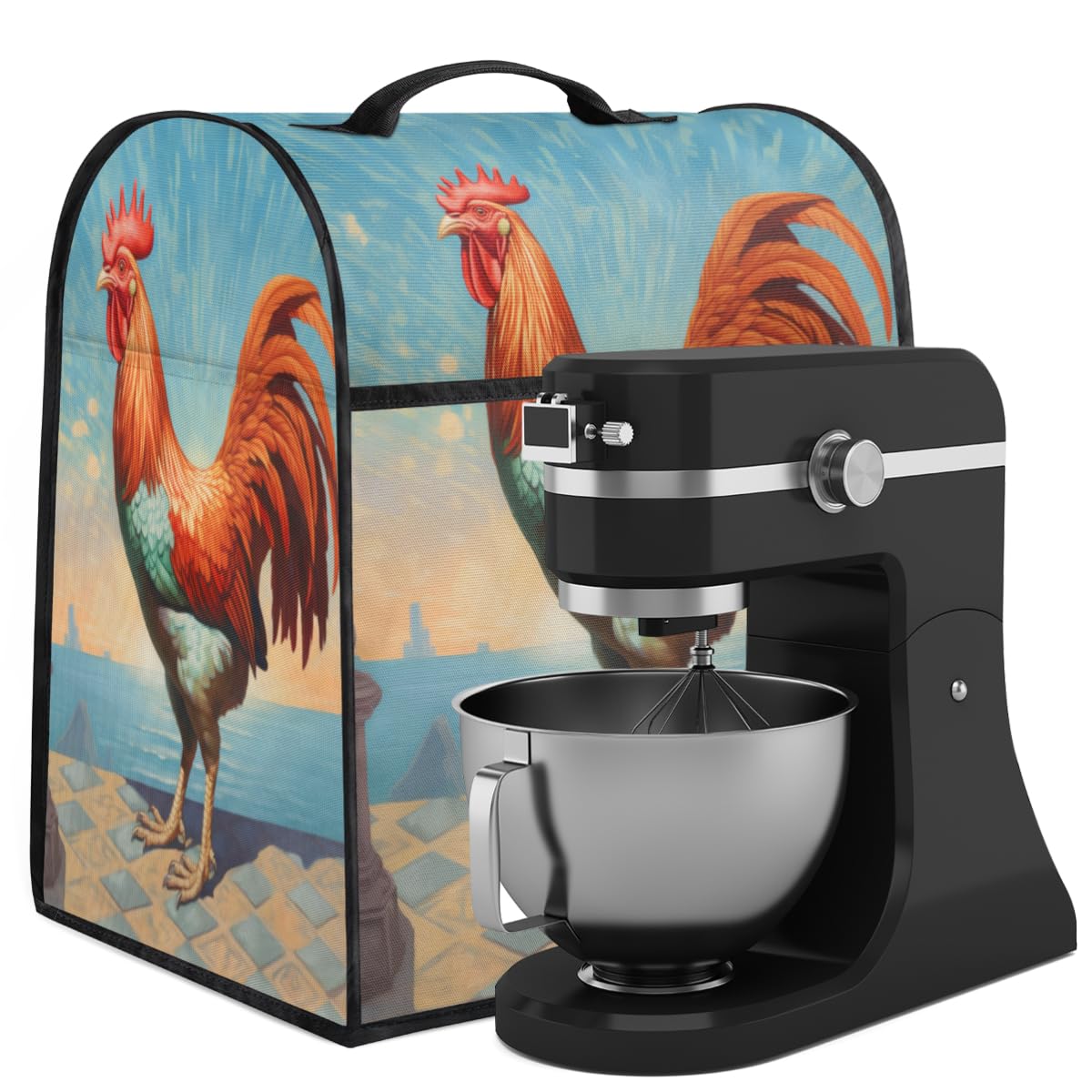 Coffee Maker Cover Rooster Pattern Kitchen Appliance Covers Small Appliance Covers Blender Cover Juicer Cover Dust Covers for Kitchen Appliances with Top Handle and Pockets,Washable,C514