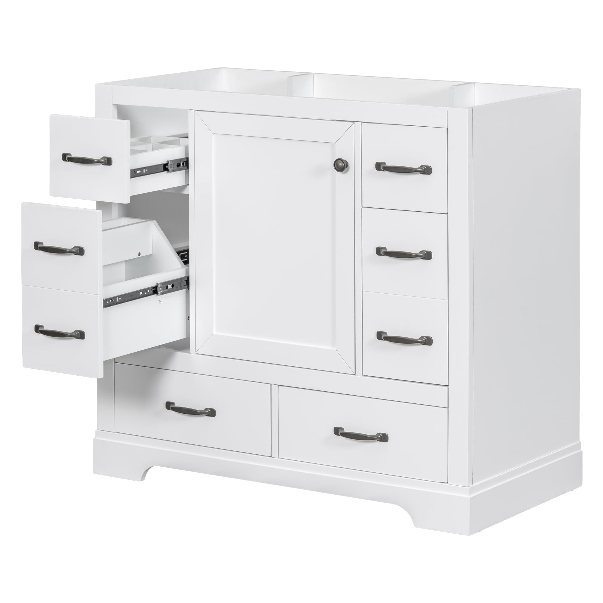 Merax 36" Bathroom Vanity Cabinet Base Only, Multi-Functional Drawers, Storage Dividers, White
