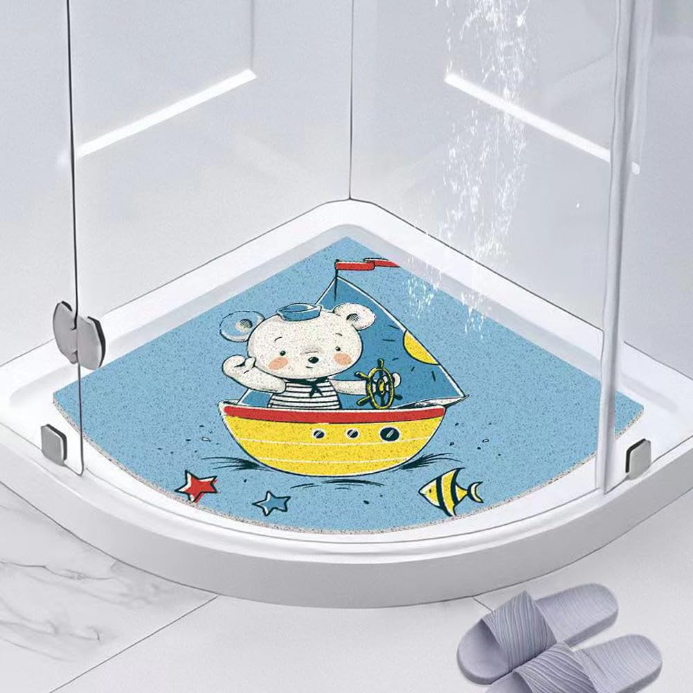 Shijhui Blue Corner Shower Mat,Curved Bath Mats For Inside Shower,Loofah Sector Bath Mat Non Slip Bathroom Floor Mat Anti Mould Shower Mat For Wet Area (,70X70cm)