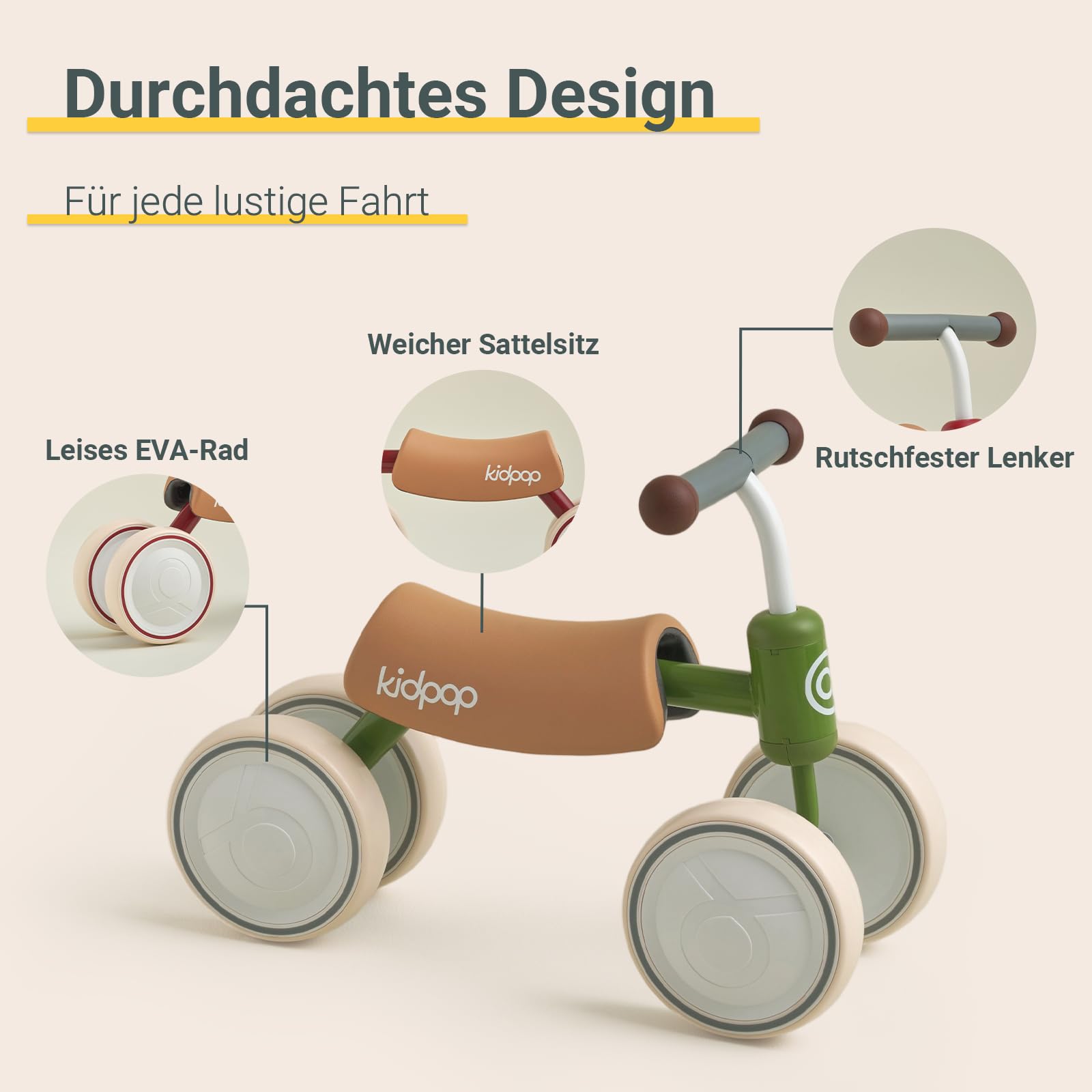 kidpop Big Bee Baby Balance Bike (Unisex), Vierrad-Laufrad, Kleinkind-Rutschfahrzeug für Kinder von 1 bis 2 Jahren, Geschenk zum ersten Geburtstag, das erste Fahrrad für die Kleinen