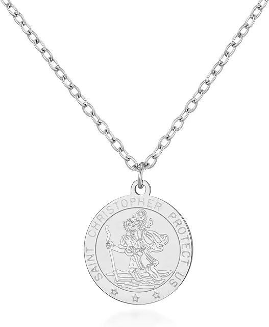 Men's Stainless Steel St Christopher Necklace - Religious Jewelry