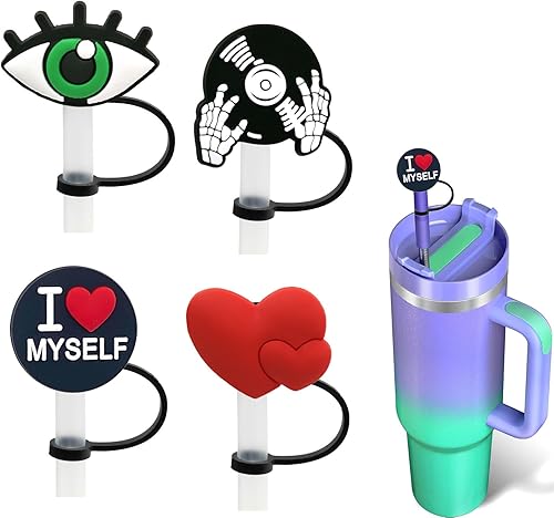 Tapa grande de silicona para popote Stanley Cup de 0.394 in, 40 onzas, 30 onzas, diseño de dibujos animados, puntas de pajilla, tapones protectores