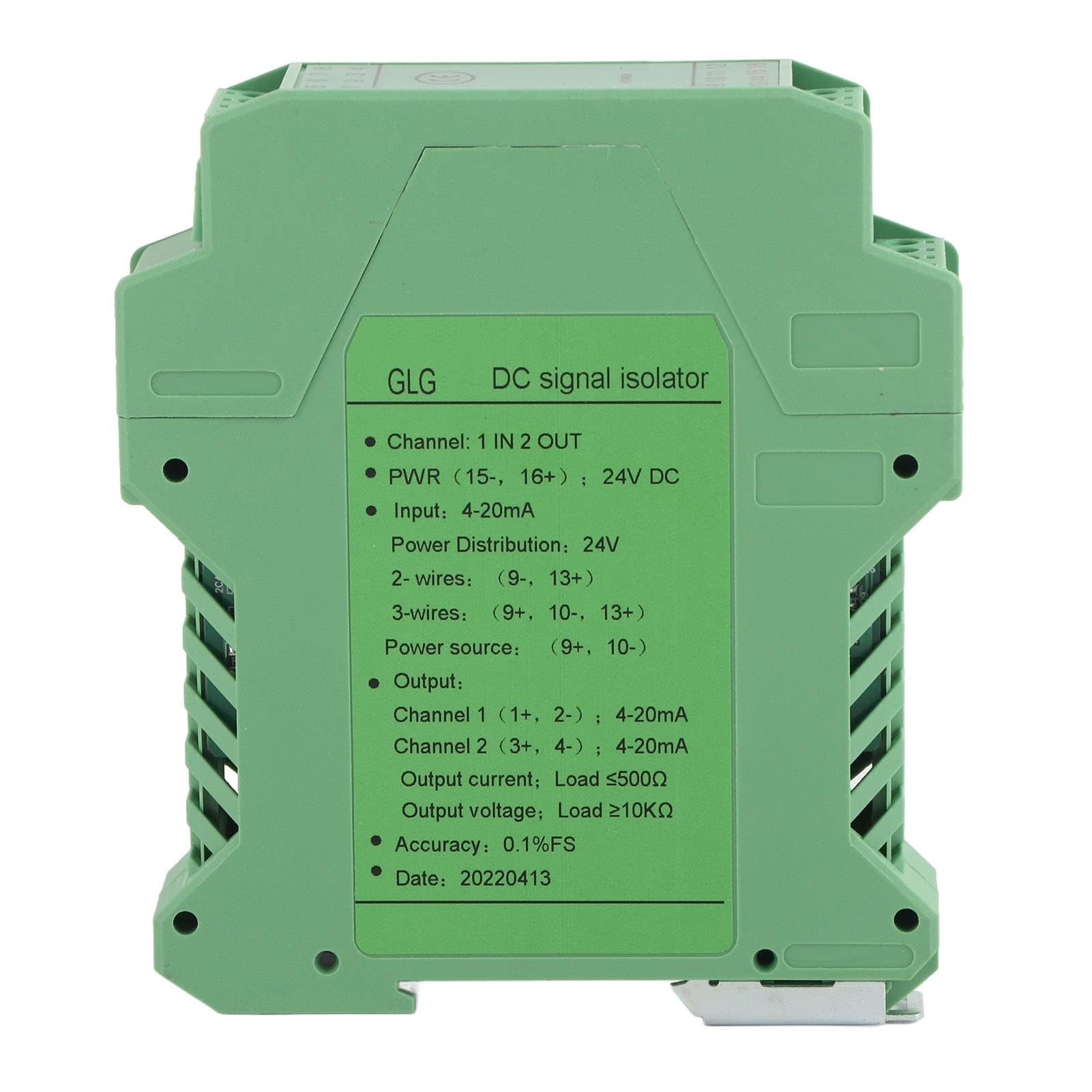 GLG Aislador de señal CC 4-20 mA a 4-20 mA, convertidor de señal 1 en 2 Salida Transmisor de Voltaje de Corriente para detección de PLC, Ultrafino (Una entrada y dos salidas 4-20mA a 4-20mA)