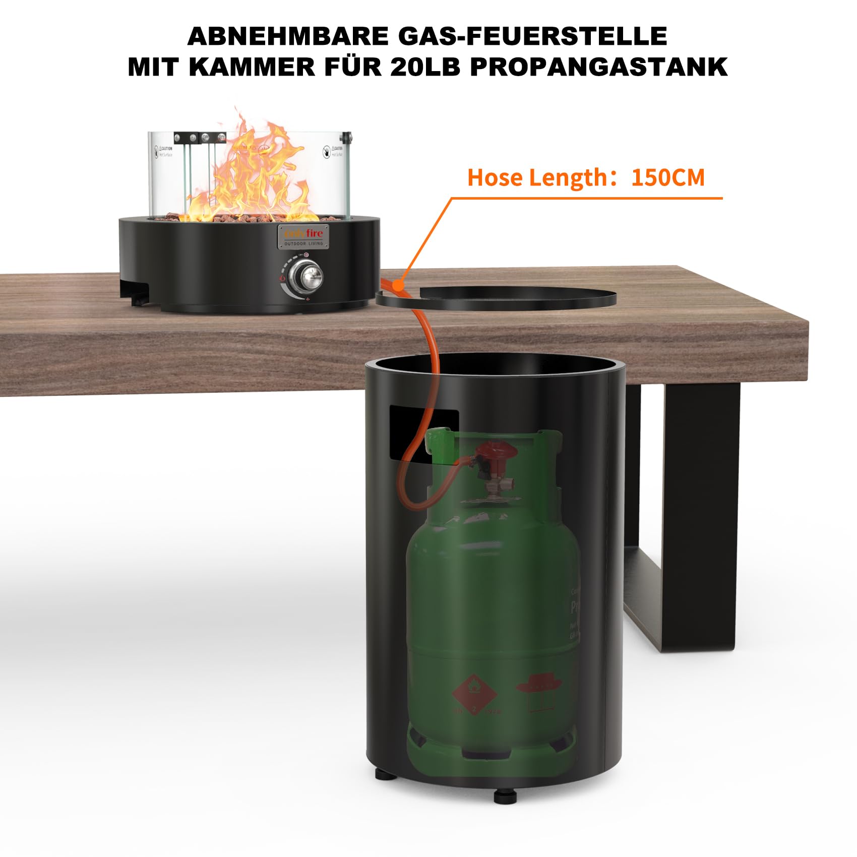 Onlyfire Fogata de gas redonda, calentador desmontable para patio al aire libre con rocas de lava, protector de viento de vidrio y ruedas, para patio, patio trasero, restaurante al aire libre, 6,85 kW