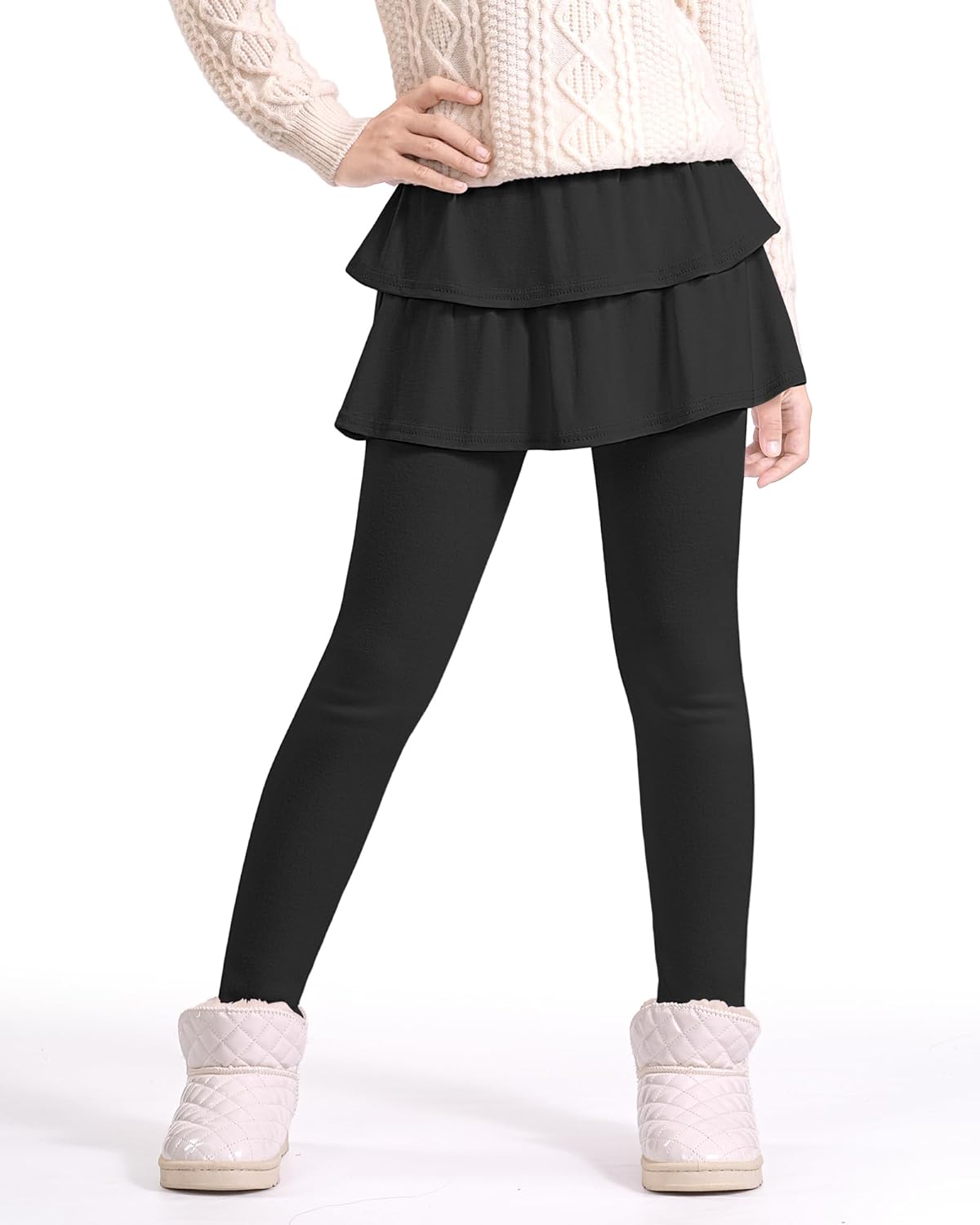Auranso Girls Fleece Lined Leggings with Skirt Kids Winter Warm Tutu Pants 4-14 Years - Image 5