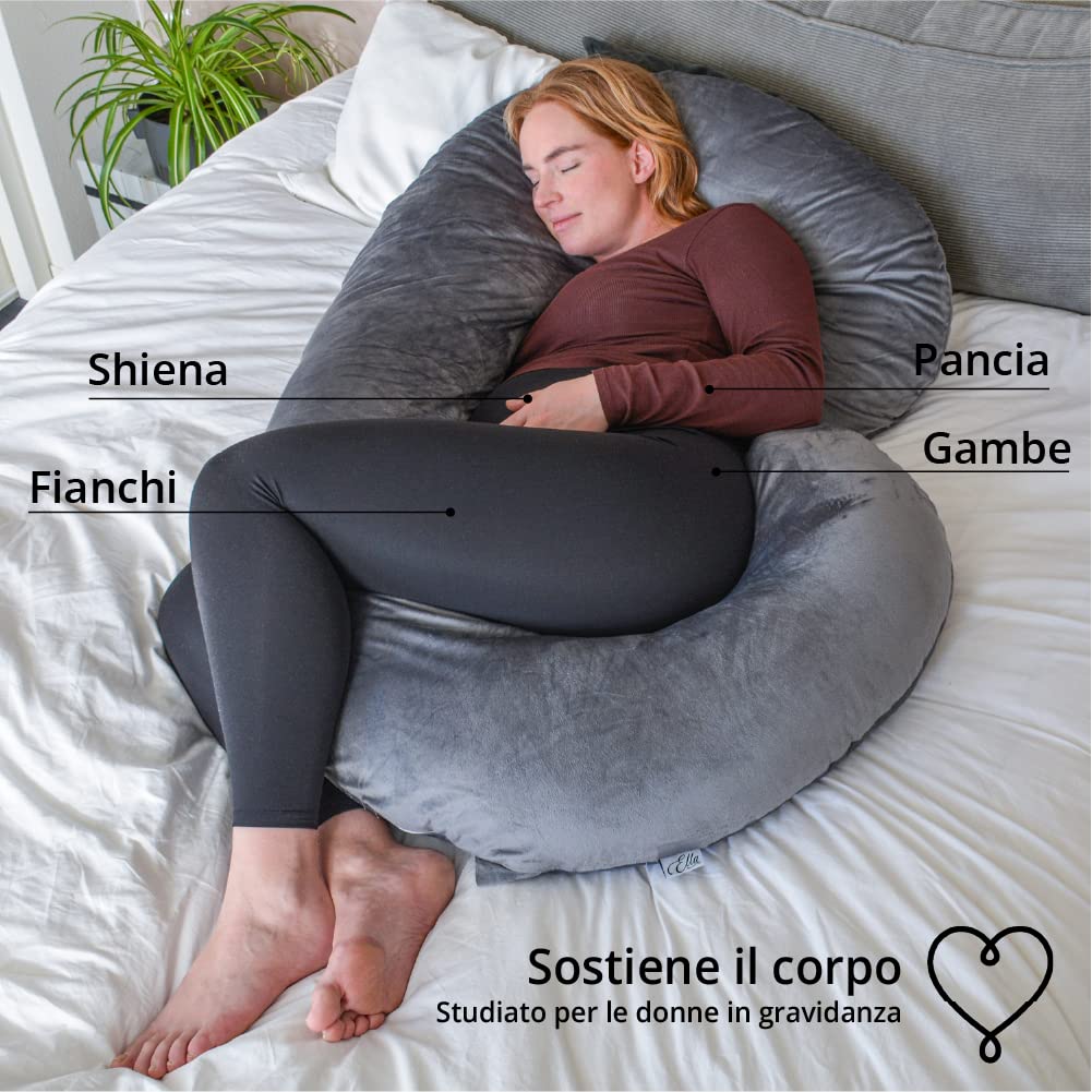Cuscino Per Gravidanza A U Meiz 78x140 Cm Con Federa In Velluto E Jersey - Supporto Lombare E Pancia Per Dormire Lateralmente