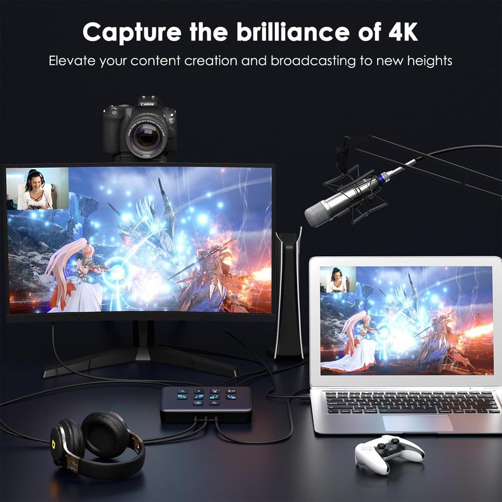 Tarjeta de captura externa compatible de doble canal, tarjeta de captura de audio y vídeo para cámara externa Stream 1080P/60fps