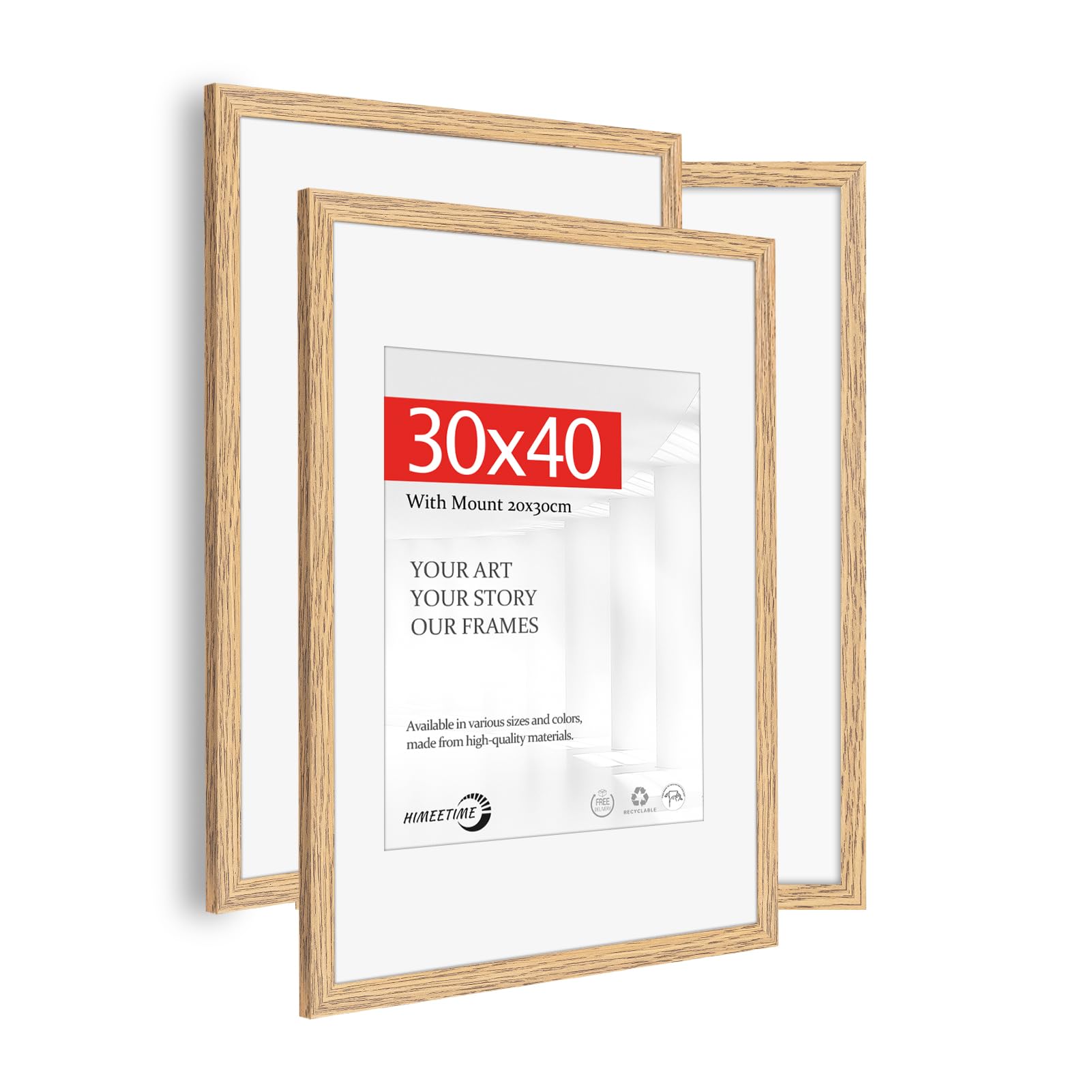 HIMEETIME® 3x Picture Frame 30x40cm Natural Wood.30x40 Photo Frame with Mount for A4(21x29.7cm) Prints — Includes HD Perspex.Wall Mountable