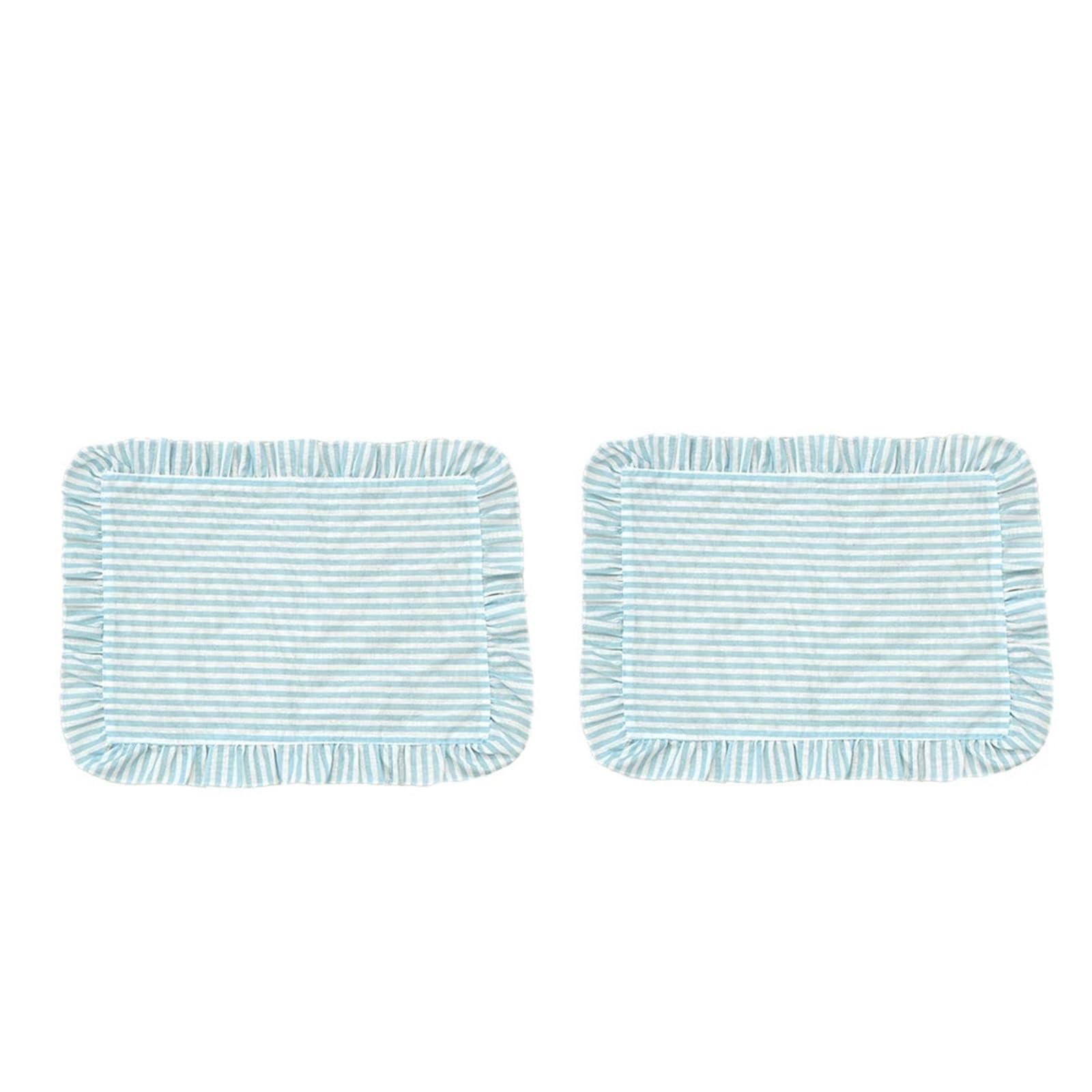 Ruffle Placemats Blue White Striped Ruffled Placemat Kitchen Dining 12x16inch Table Coaster RestaurantDecor(2PCS-BLUE)