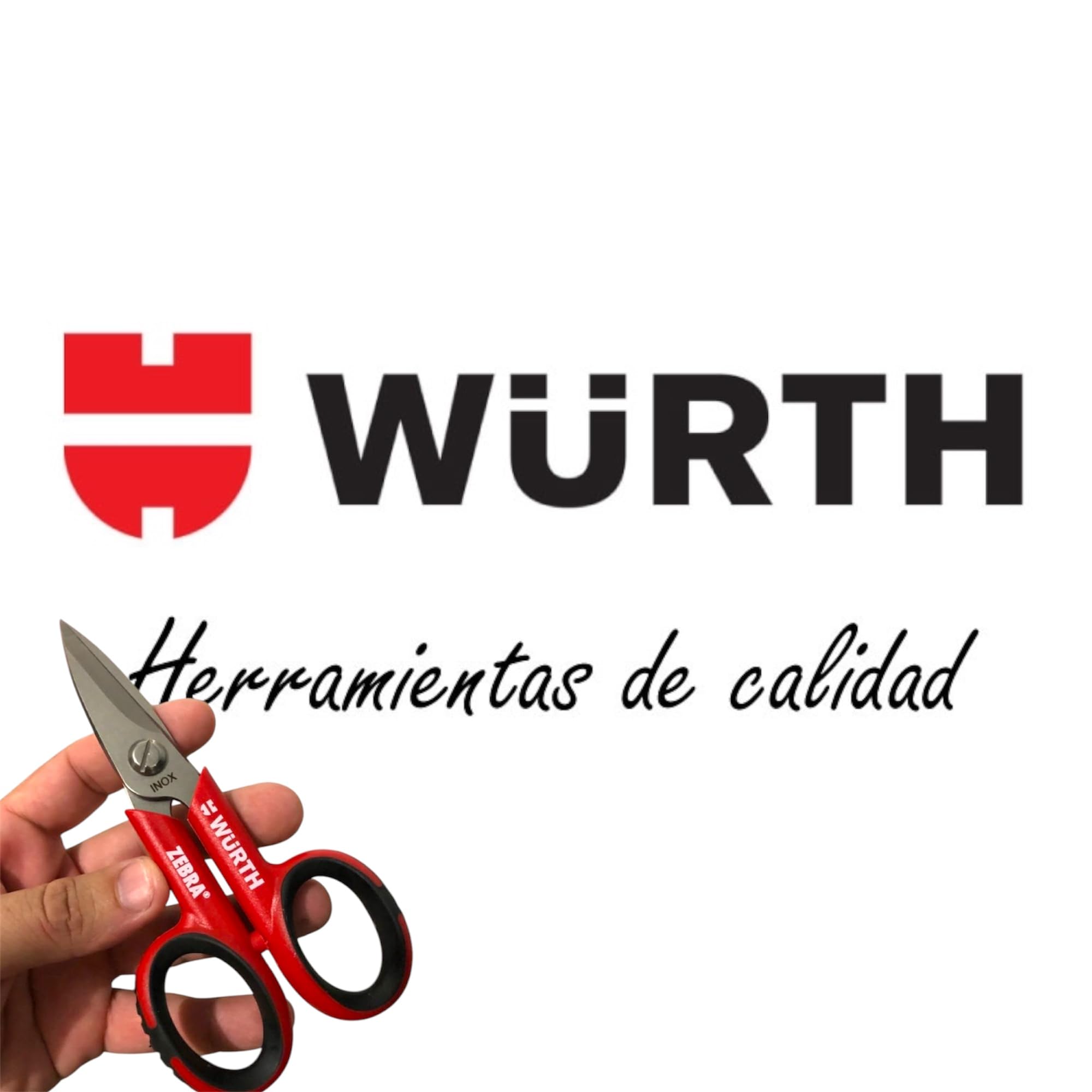 WURTH Tijeras de trabajo profesionales, tijeras electricista de acero inoxidable, corte preciso mango de fibra de vidrio, alta dureza y resistencia L 140 mm
