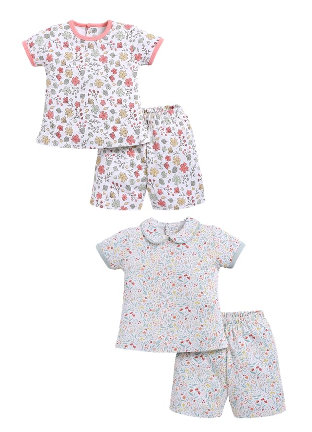 Image of Baby Girls 100% Cotton Printed Half Sleeve T-shirt & Short Summer Clothing Sets (Pack Of 2)