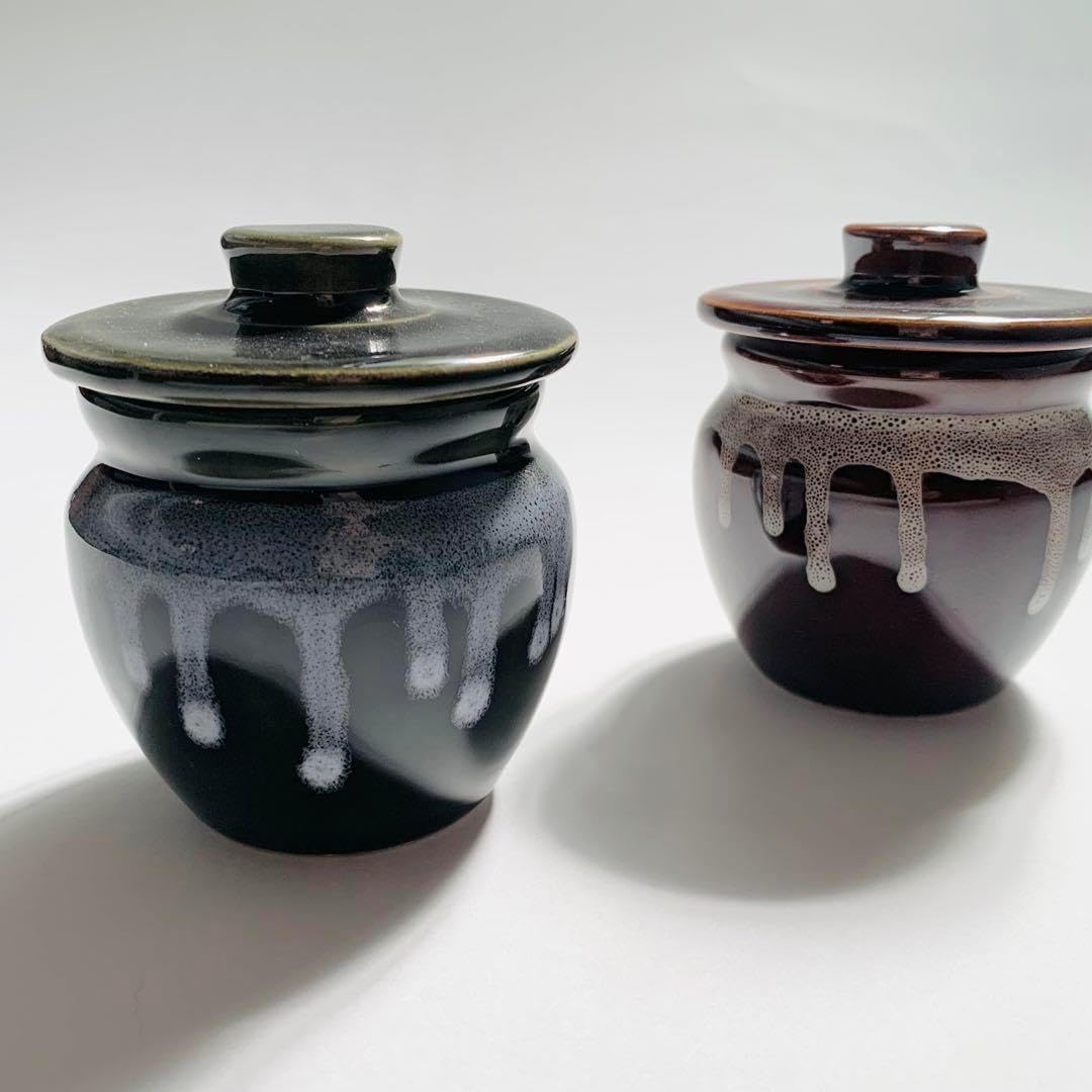 つぼ 蓋つきかめ 漬物容器 織部 アメ 2つセット