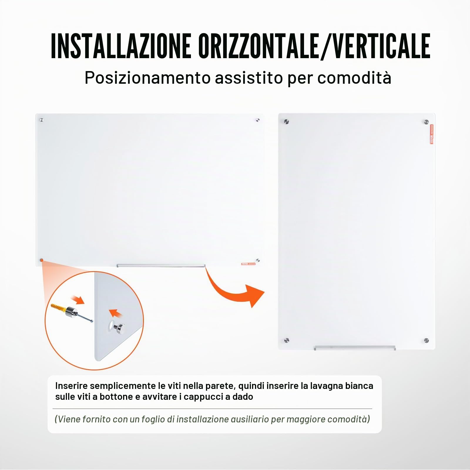 VEVOR Lavagna magnetica cancellabile a secco in vetro 120 x 80 cm, lavagna per promemoria da parete, con vassoio per pennarelli, gomma e 2 pennarelli, per ufficio scuola ristorante casa
