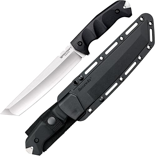Cold Steel Warcraft San Mai III Tanto Point - Cuchillo de hoja afilada G-10 con mango militar táctico de hoja fija con funda Secure-Ex