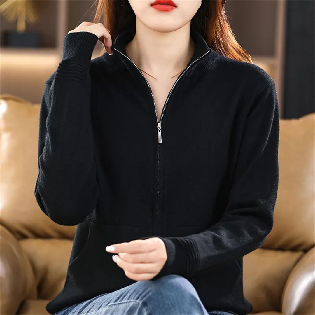 Alloaone Maglione di Lana da Donna Cardigan con Doppia Cerniera Top Lavorati A Maglia Casual
