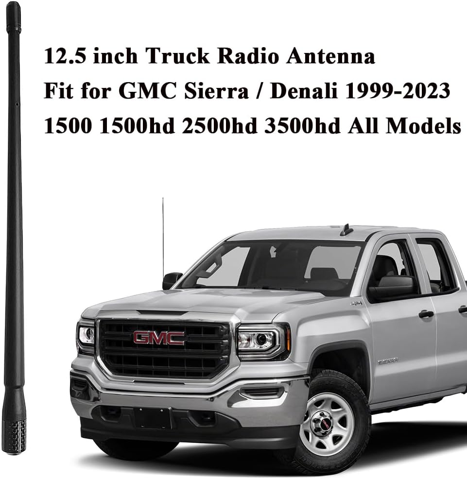 Truck Radio Antenna Fit for Chevy Silverado (1999-2024) & for GMC Sierra/Denali (1999-2024) | Optimized AM/FM Radio Reception | 12.5" Flexible Durable Rubber Antenna, Direct Replacement Antenna