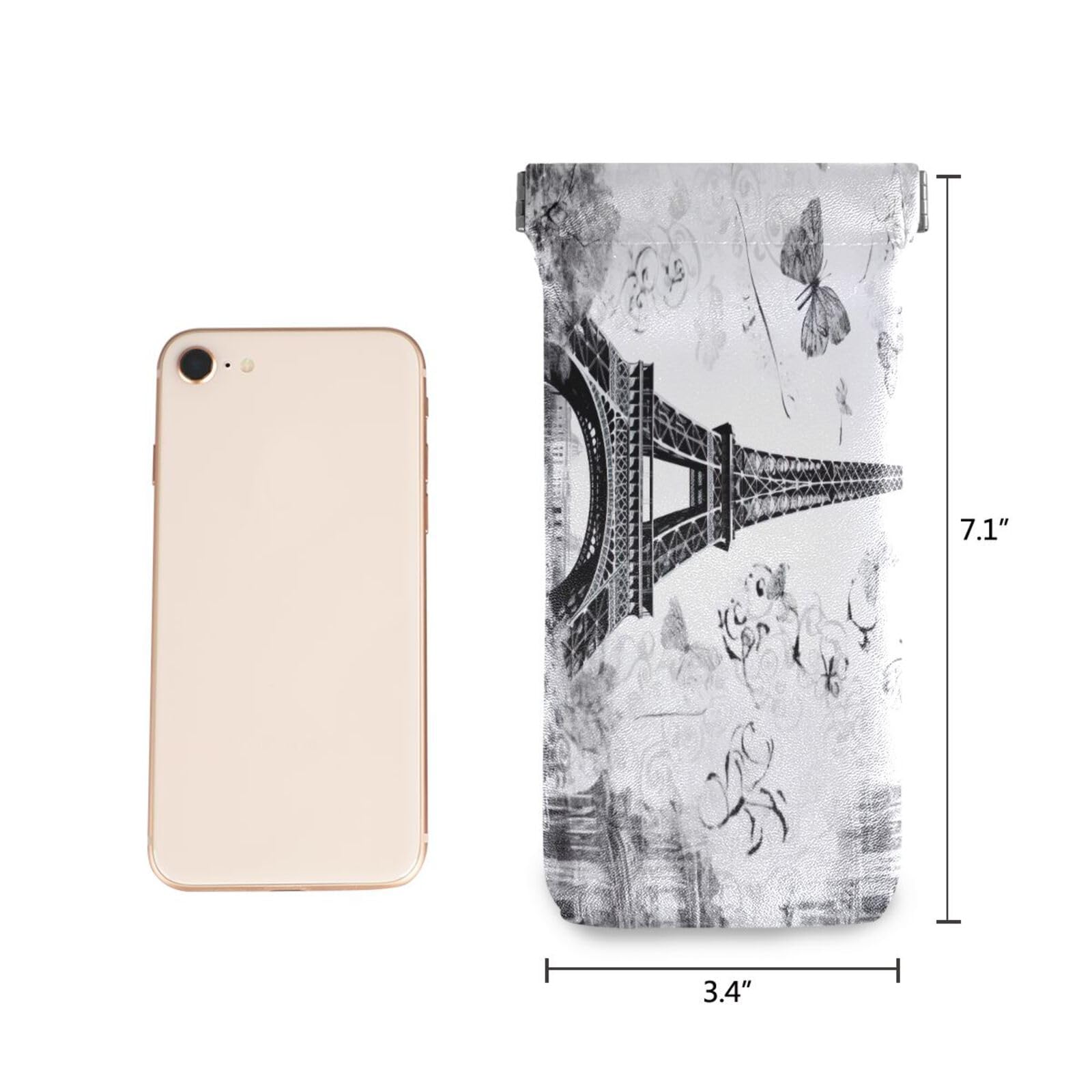 FLildon Retro Eiffel Tower Eyeglasses Pouch Squeeze Top Sunglasses Case Soft PU Leather Eyeglass Bag for Men Women