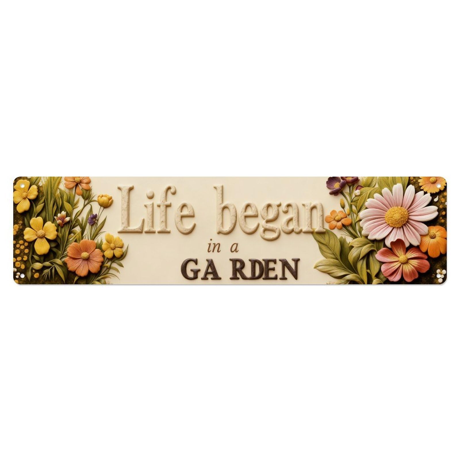Floral Garden Life Begin Pattern Metal Tin Sign Plaque