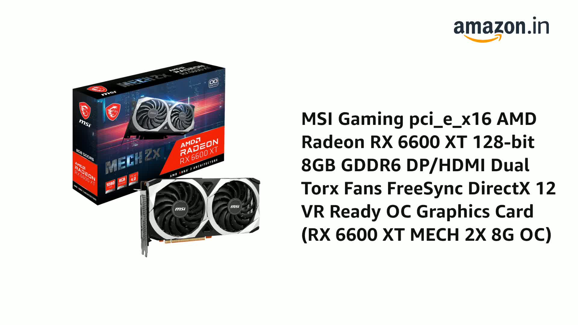Amazon.in: Buy MSI Gaming pci_e_x16 AMD Radeon RX 6600 XT 128-bit