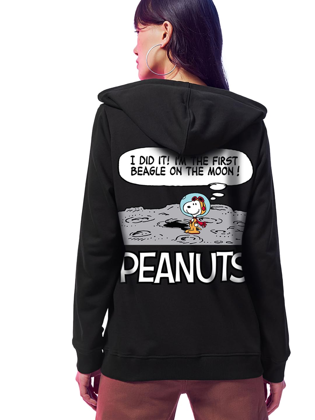Bewakoof Official Peanuts Merchandise Women's Graphic Print Regular Fit Full Sleeve Hooded Polycotton Hoodies in multi