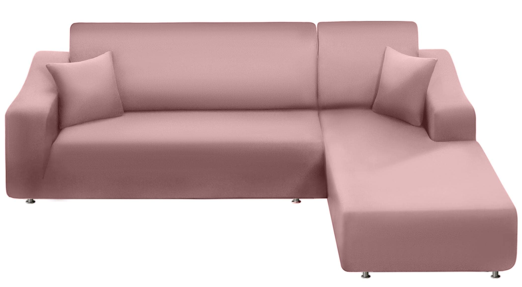 NAISI Sectional Couch Cover L Shape 2 Pieces Sofa Cover Soft Stretch Slipcovers with 2pcs Pillowcases Furniture Protector Couch Covers 3 Seater + 3 Seater(Pink)