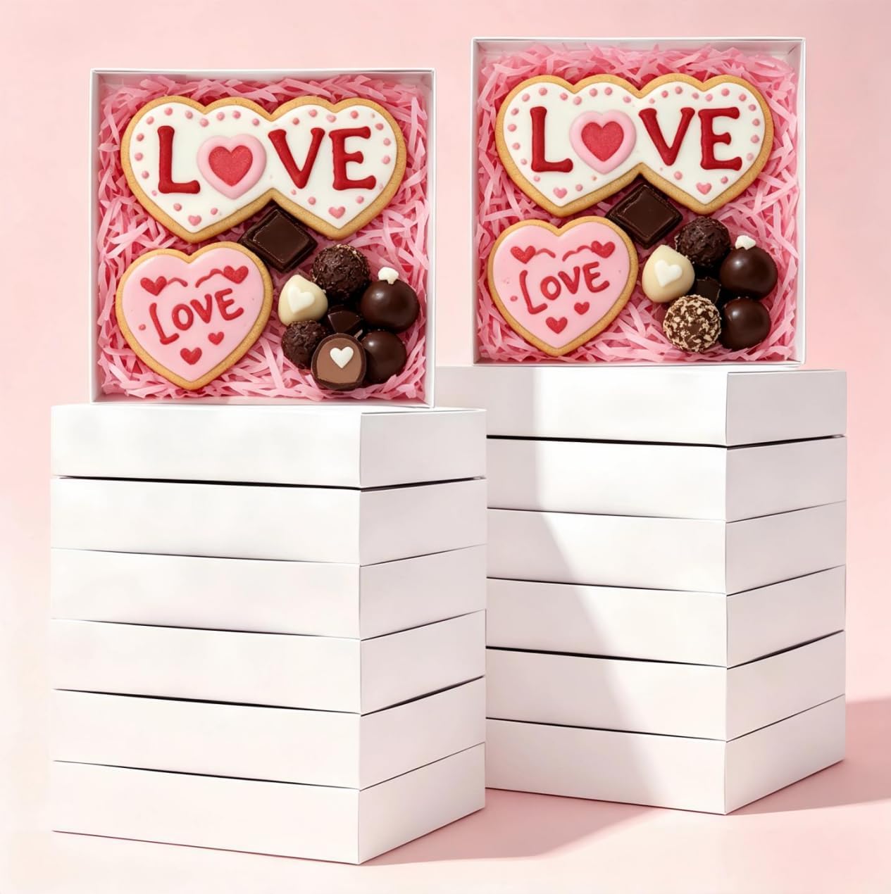 XINHPKGG 50 Pcs Cookie Boxes 6"x6"x1 1/4" Bakery Boxes with Clear Window | Treat Boxes, Clear full window, Easy assemble, Bakery takeout containers, Valentine's bakery packaging, Sweet treat boxes