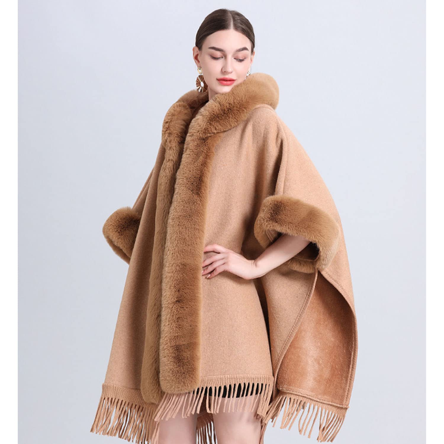Elonglin Dames Faux Fur Sjaal Wrap Cape Stola Mantel Jas