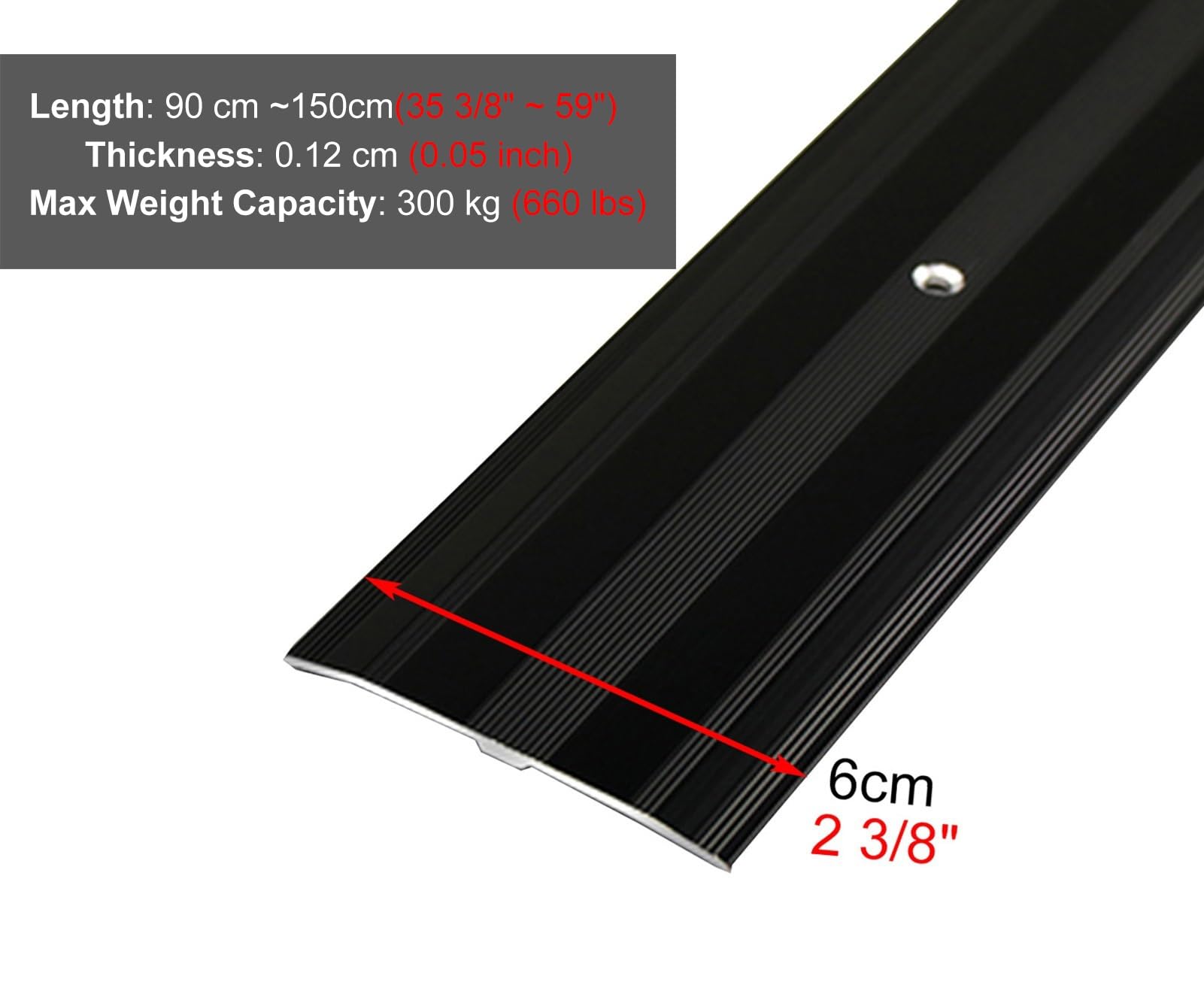 Schwarze Metall-Boden-Übergangsstange, 90 cm, 150 cm lang, mit Schraubnägeln, schneidbar, Türschwellenteiler für Türen