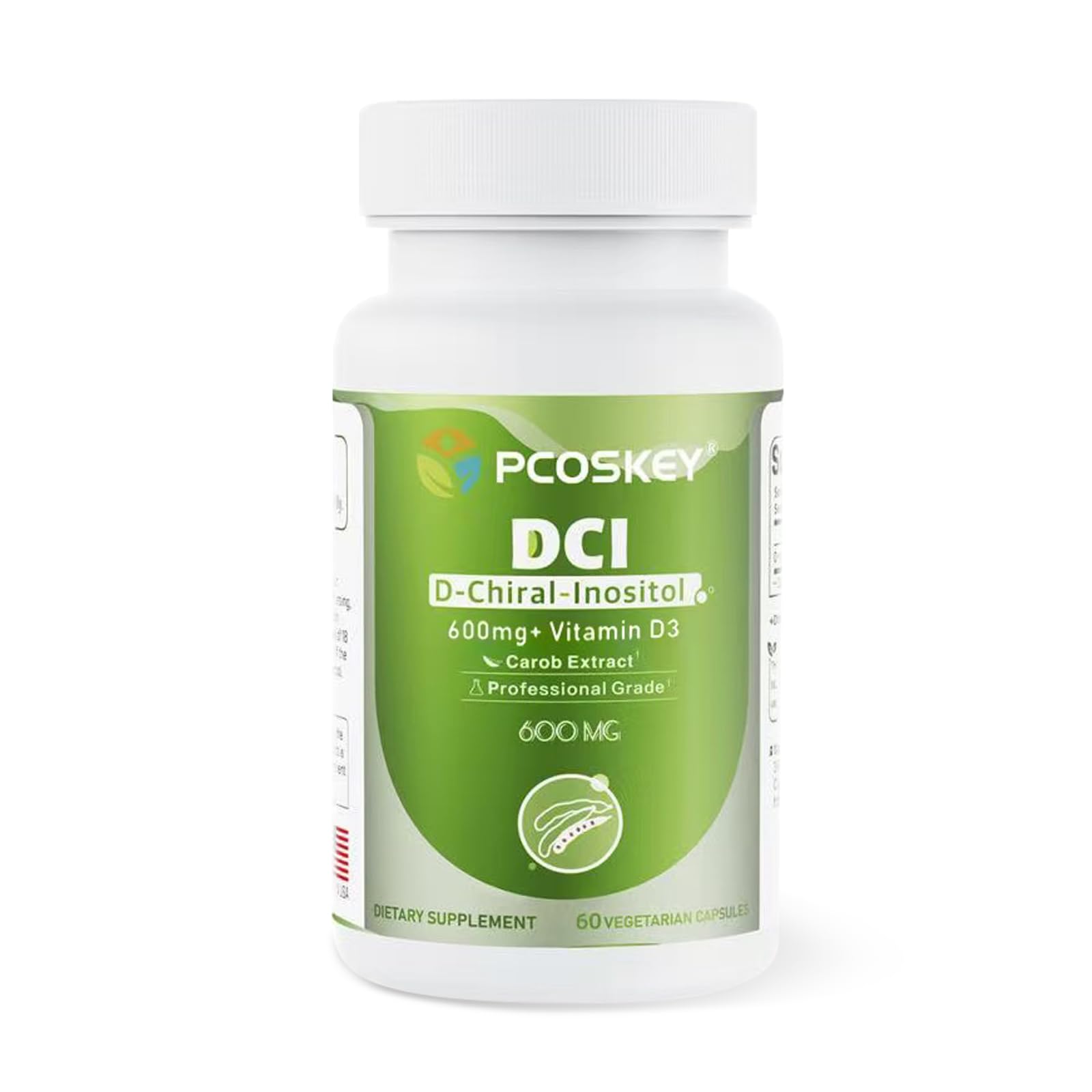 pcoskey D-Chiral-Inositol with Vitamin D3  600mg DCI + 400 IU Vitamin D3  Hormonal Balance & Ovary Support  60 Vegetarian Capsules