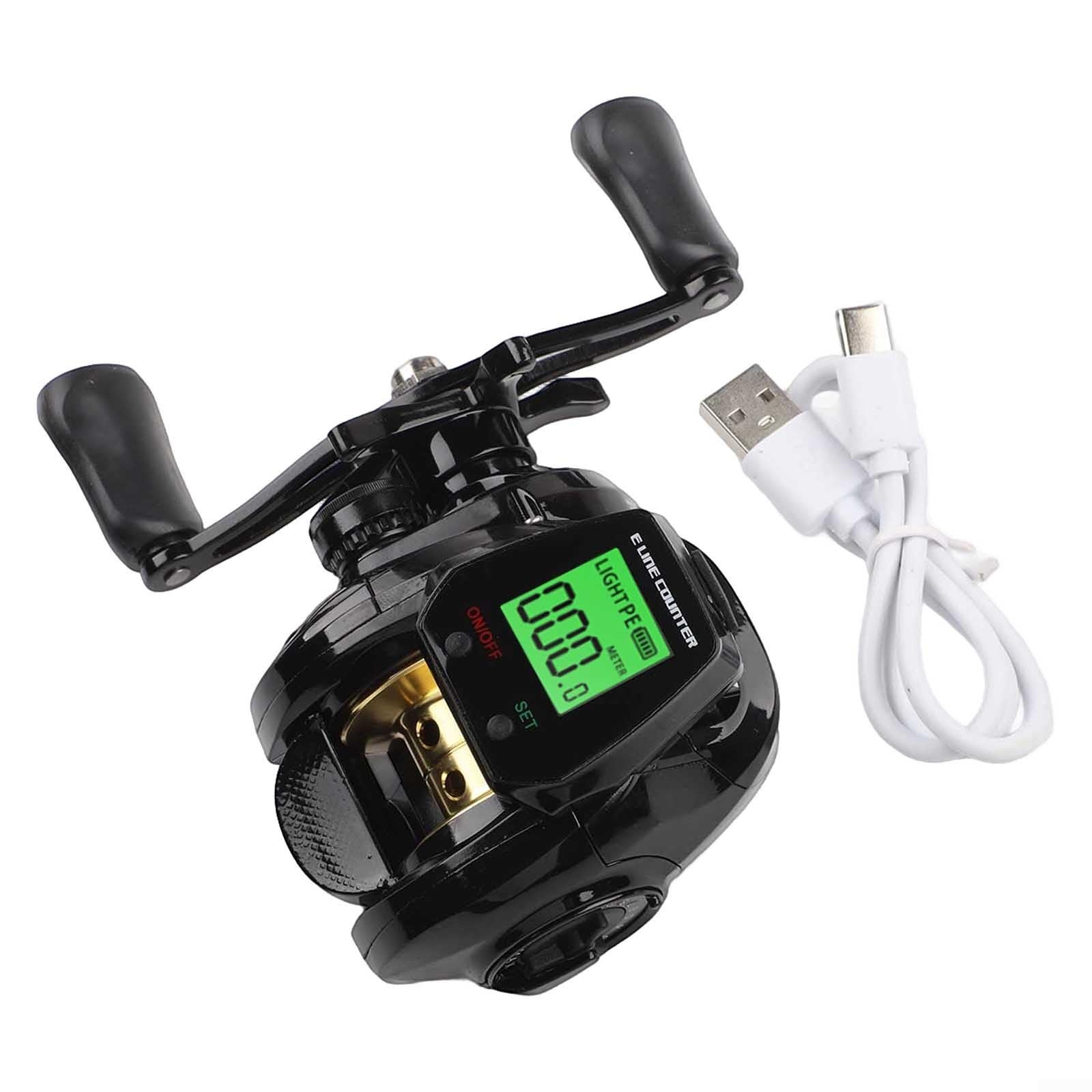 Carrete de pesca Baitcasting con pantalla digital, alta velocidad 7.2:1, alarma de picadura de pescado, posicionamiento de profundidad, 10 frijoles magnéticos, carga USB