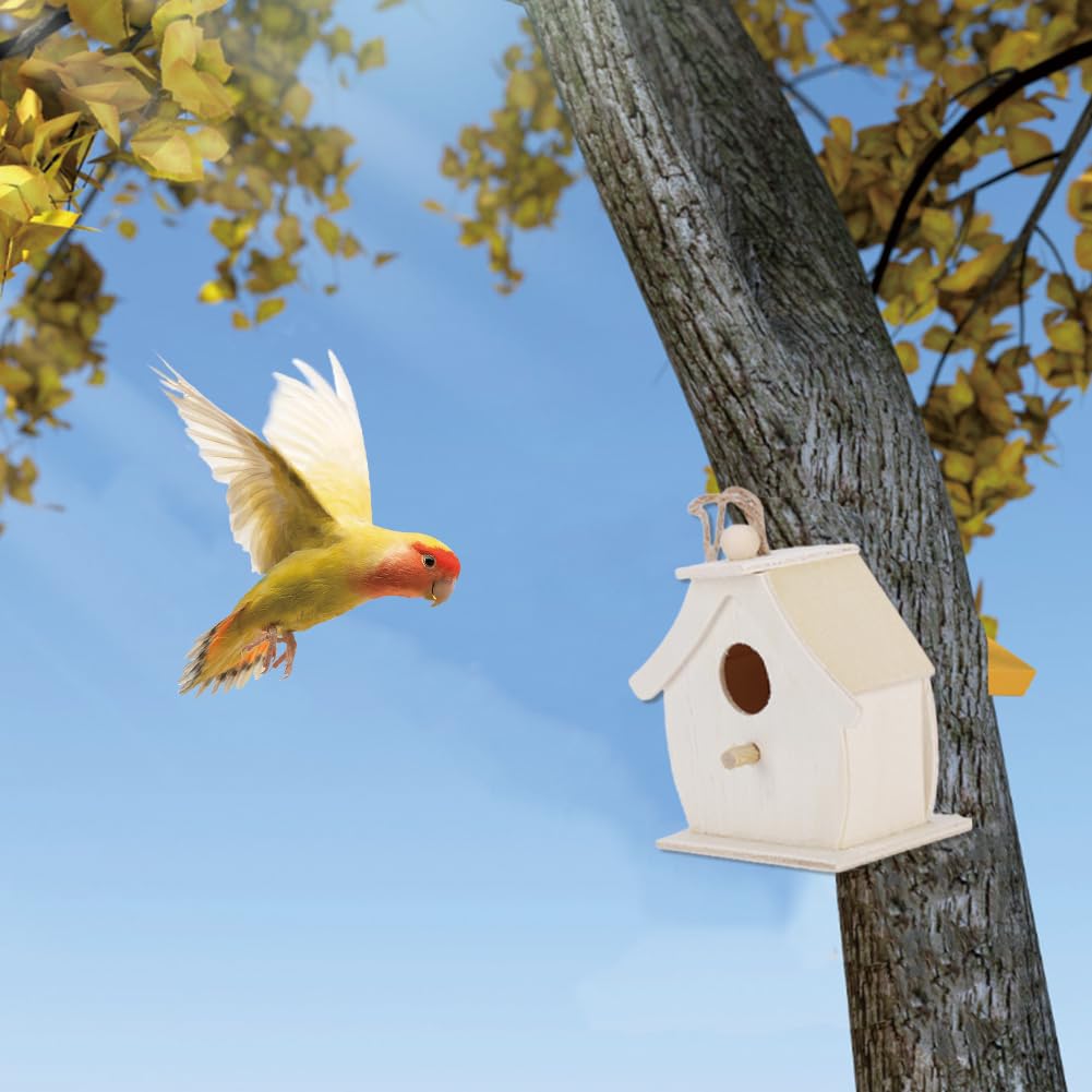 Casetta Per Uccelli In Legno Da Appendere - Mangiatoia Per Uccellini Selvatici Da Esterno Verniciabile - Foto 2