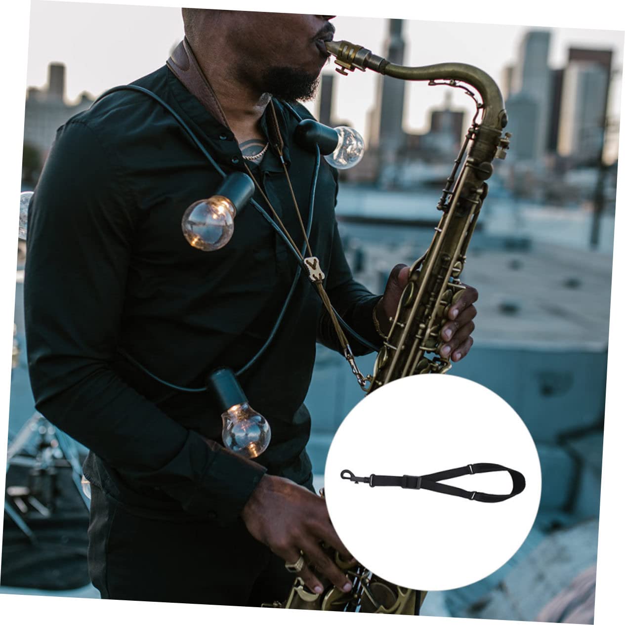HANABASS Sangle de Saxophone Design Unique Noir en Coton pour Confort Facile à Installer et Retirer lors Pratique Musicale